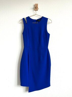 Adelyn Rae Cobalt Blue Sleeveless Mini Dress - Asymmetric Wrap Skirt - XS